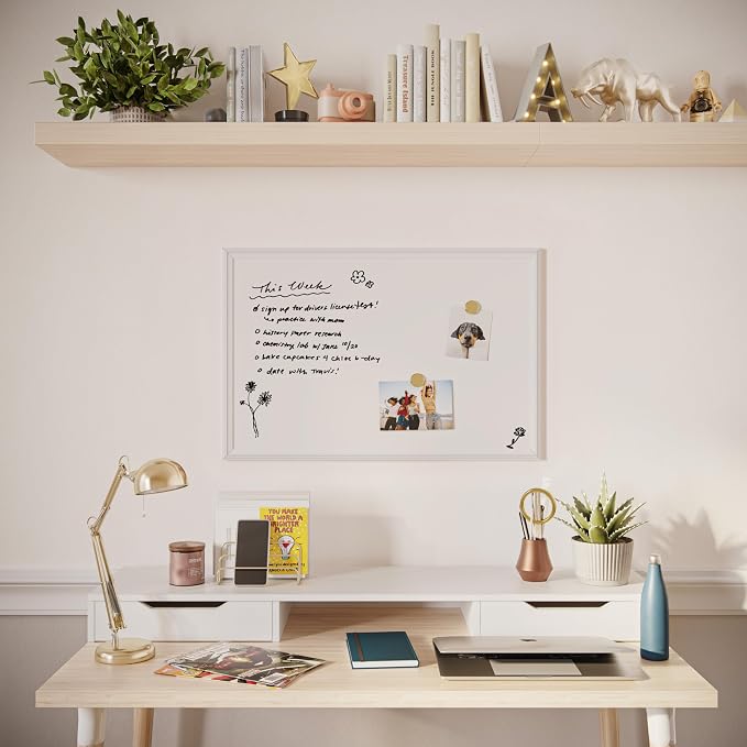 U Brands Farmhouse Magnetic Dry Erase Board White Board, 40" x 30", White Wood Style Frame, Includes 2 Magnets