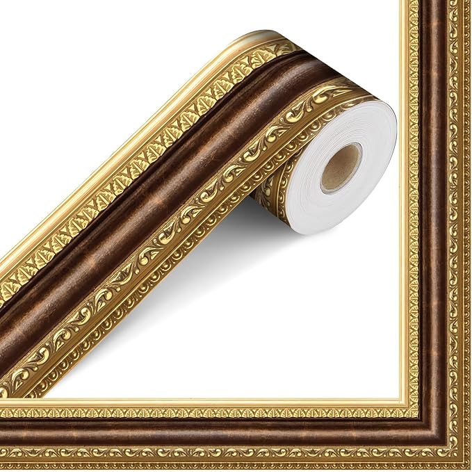 Outus 68FT Gold Frame Bulletin Board Border Die-Cut Straight Border Trim for Classroom Chalkboard, Picture Frames, Artworks, Walls, Mirrors & Office Decor, Classic Metallic Frame Molding(Nostalgic)