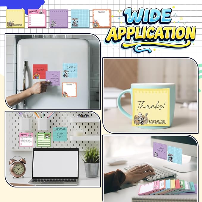 9 Pads Skeleton Sticky Notes, 3x3 Inch Cute Stick Notepads | Adhesive Memo Notes Pad, Coworker Gifts, Office Supplies Decor, Desk Accessories for Students, Teacher, Meeting