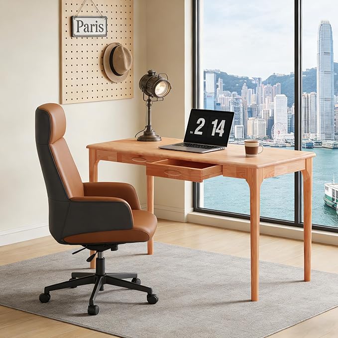 47" Solid Wood Desk with Drawers, Small Home Office Writing Wooden Desk, Gaming & Computer Desk for Bedroom, Work Study Table for Small Space(Beech,47Inch)