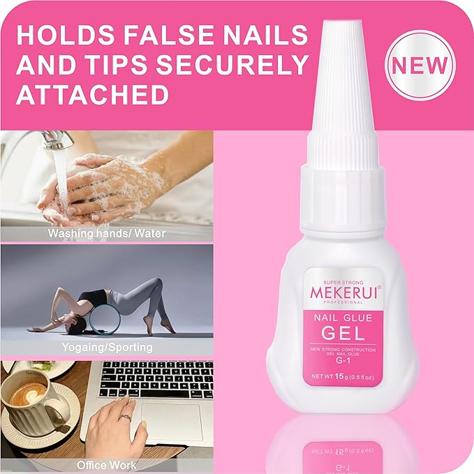 Nail Glue Gel 2 Pack – Super Strong Press On Nail Glue, Air Dry in 7 Seconds, No UV Lamp Needed, Thick Gel Formula for Long-Lasting False & Press-On Nails