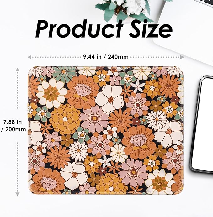 Mouse Pad with Stitched Edges - Cute Floral Mousepad Set for Women, 9.25 x 7.75 inch Washable Desk Pad, Non-Slip Rubber Base, Office Home Laptop Accessories - Autumn Daisy-2 Pack