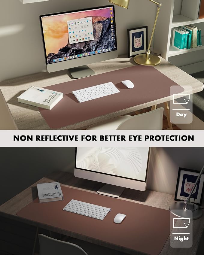 YSAGi Double-Sided Desk Pad, 35.4"x17"Leather Desk Mat, Eco Cork Desk Pad Protector,Large Mouse Pad,Waterproof Desk Blotter for Office/Home(Chocolate)