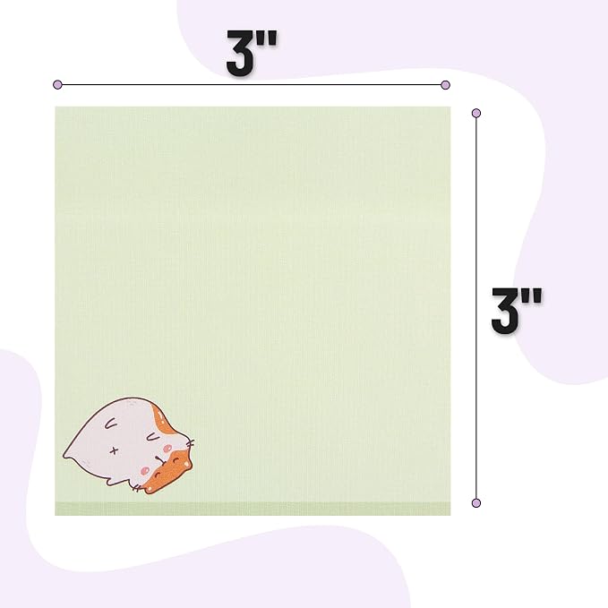 Mr. Pen- Aesthetic Sticky Notes, 3"x3", 8 Pads, 400 Sheets, 4 Designs | Tiny Hamster Sticky Notes, Self-Stick Note Pads Aesthetic, Perfect for Office, School, Home, Study & Organization
