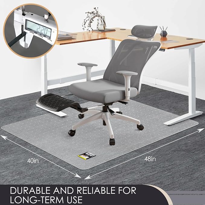 Kuyal Office Chair Mat for Carpet, Set of 2, Heavy Duty Computer Chair Mat | 40''x48'', Under Desk Protector Carpeted Clear Floors Mat, Easy Chair Movement,Ship Flat