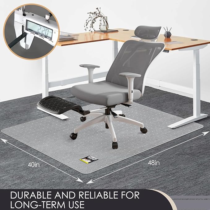 Kuyal Office Chair Mat for Carpet, Clear Heavy Duty Computer Chair Mat, | 40''x48'', Under Desk Protector Carpeted Floors Mat, Easy Chair Movement,Ship Flat