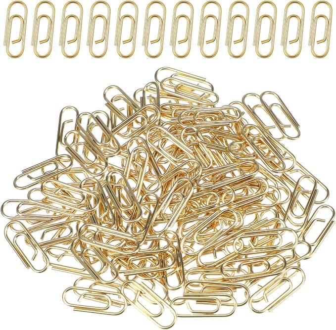 100 Pieces Mini Paper Clips, 0.6 Inch Metal Tiny Paper Clips Clamps Office Paperclip Cute Small Binder Notes Classified Clip for Office School Home Desk Organizers (Gold)