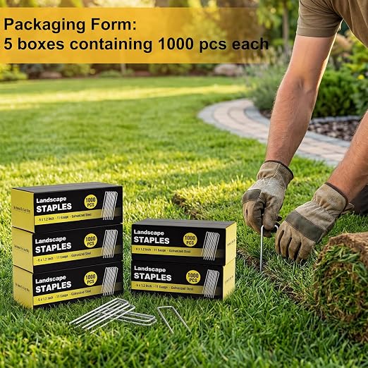 HongWay 5000 Pack Landscape Staples 6 Inch, Galvanized Garden Stakes Bulk | Heavy Duty Garden Staples 11 Gauge Ground Stakes for Landscape Fabric, Lawn, Turf, Gardening, Outdoor Decorations