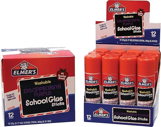Elmer's Washable School Glue Stick, Disappearing Purple, 0.77 oz, Pack of 12