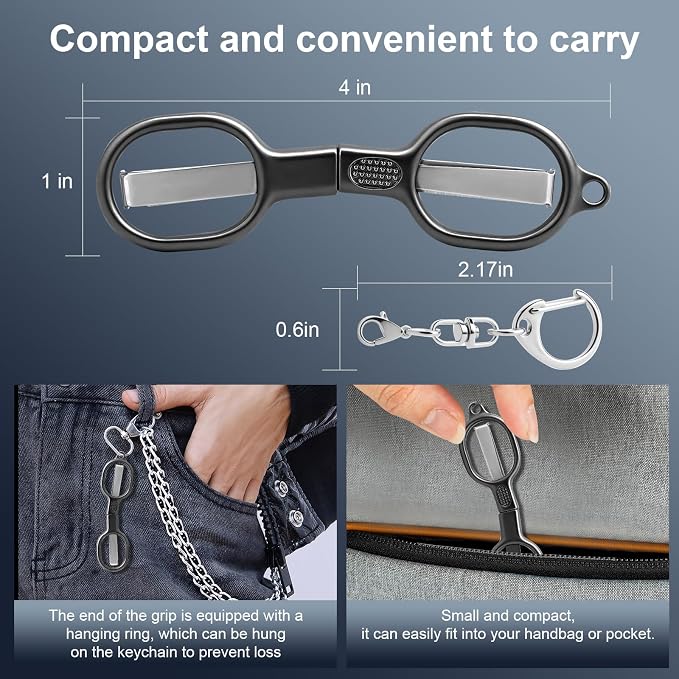BSADIY 2 Pcs Mini Folding Stainless Steel Badge Scissors with 2 Keychains | Safety Foldable Pocket Small Travel Scissors All Purpose for Travel, Office, Craft, Sewing, Nurse Accessories (Gray Black)