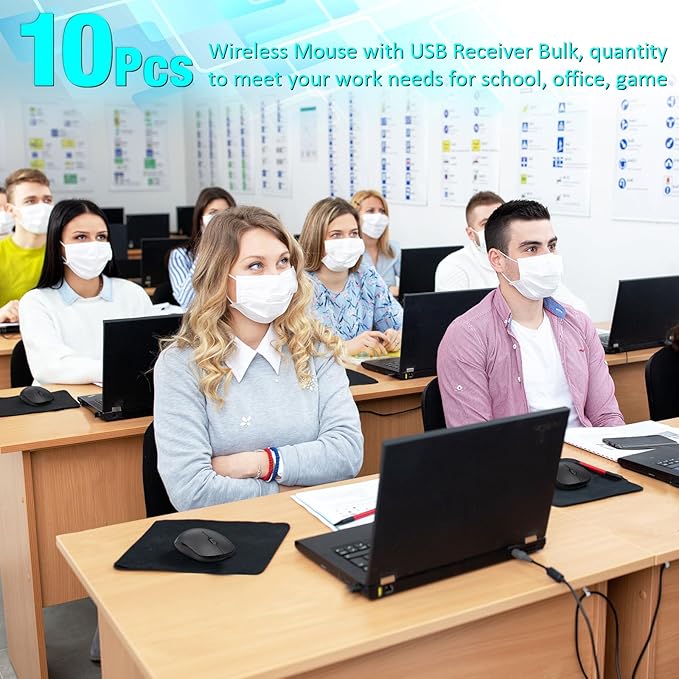 Kingdder 10 Pack Mouse for Laptop 2.4G Computer Mouse 1000 DPI Optical with USB Receiver Bulk Compatible with Windows, PC, Computer, Laptop