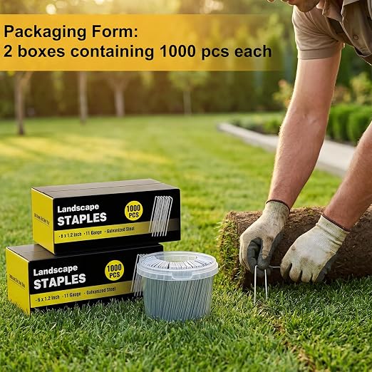 HongWay 2000 Pack Landscape Staples 6 Inch, Galvanized Garden Stakes Bulk | Heavy Duty Garden Staples 11 Gauge Ground Stakes for Landscape Fabric, Lawn, Turf, Gardening, Outdoor Decorations