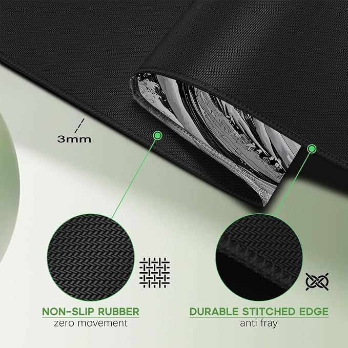 Black and White Japanese sea Mouse Pad, Kanagawa Surfing 31.5"x11.8" | Great Wave mount fuji Desk Mat, Sewn Edges, Microwoven Fabric,Easy to Clean,Suitable for Office