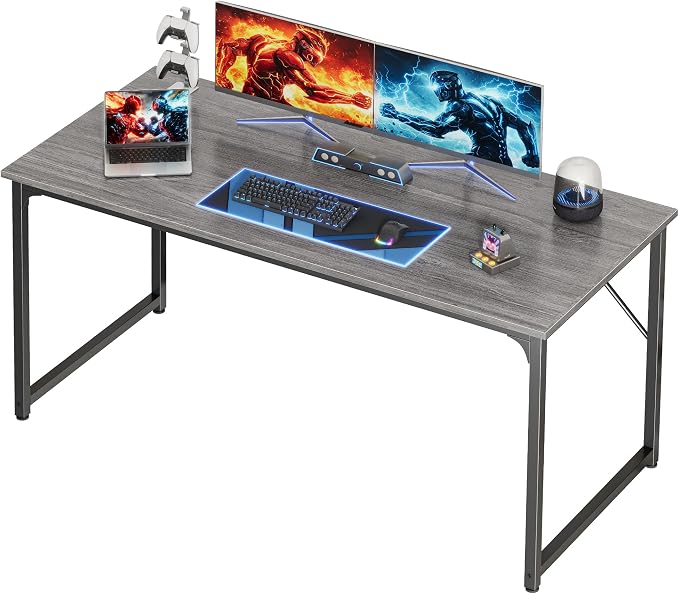 55 X 24 Inch Computer Desk with Deeper Desktop, Gaming Office Writing Work Desk for Home Office, Study, Bedroom, Work from Home, Metal Frame, Grey