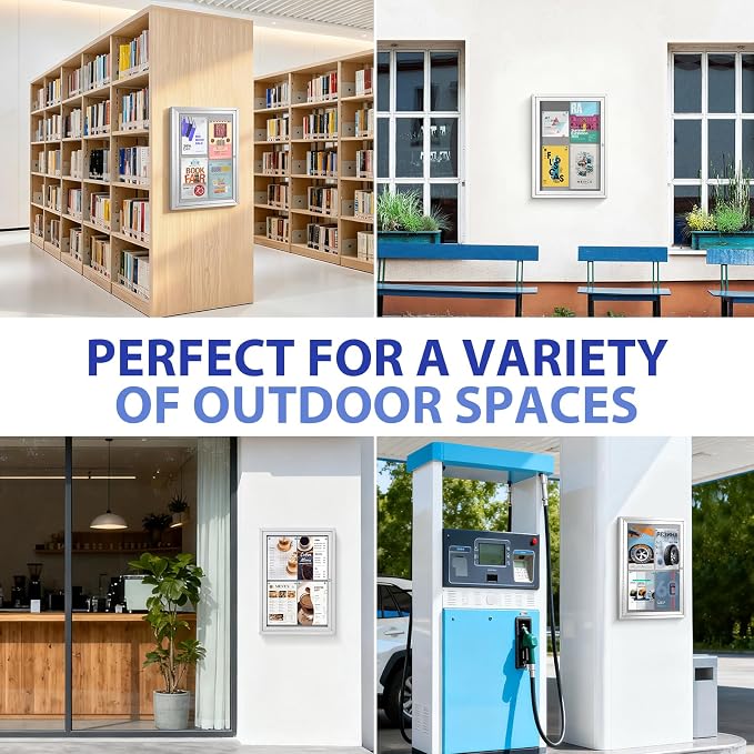 SWANCROWN Enclosed Bulletin Board Outdoor Felt Notice Board, 28x20 in | Weather Resistant, Aluminum frame, Wall Displays Board, With Locking Door, Pin Board, For Office School Business Community