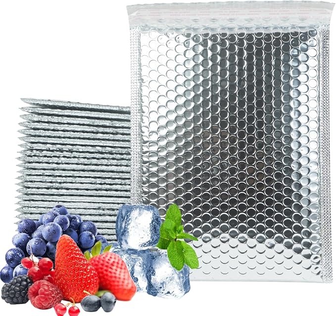 50 Pack 11x14 Inch Insulated Bubble Mailers for Cold Shipping, Silver Foil | Metallic Thermal Padded Shipping Bags with Self-seal Closure, Water-resistant and Protective Bubble Cushioning Envelopes