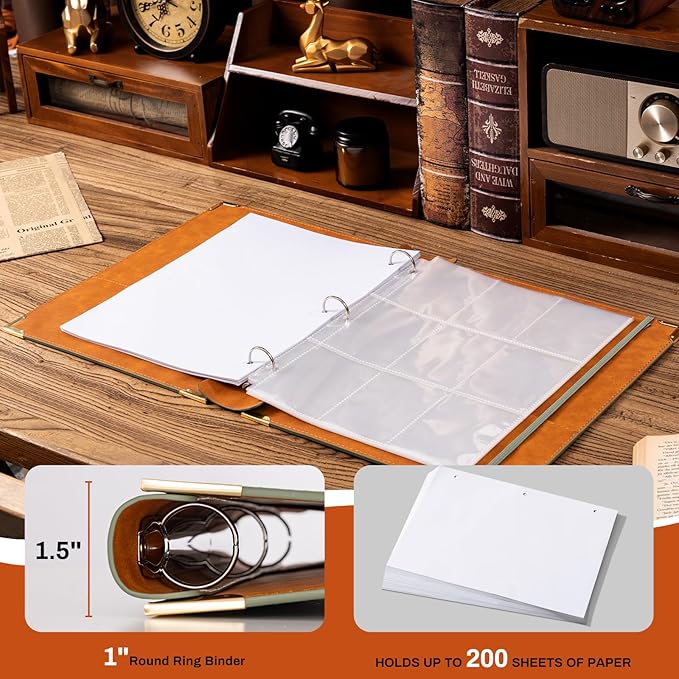 Sunflower PU Leather 3 Ring Binder 1 Inch Round Ring Binder Holds 200 Sheets 8.5"x11" Letter Size Paper, Wedding Family History Notebook Cover Loose Leaf Organizer, Pink