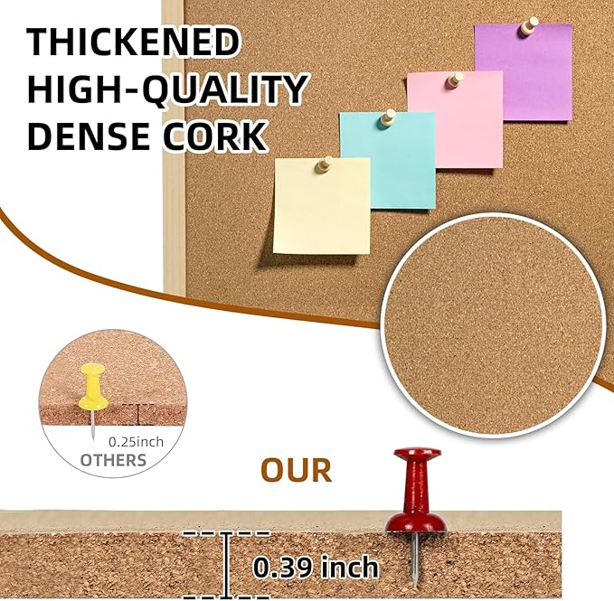 2 Pack 24” x 36” Cork Boards for Walls with Wooden Frame, Double Sided Office Board for Wall Organizer, Bulletins Board Decorative Hanging Pin Board for School, Home & Office, Notice Board Memo Board