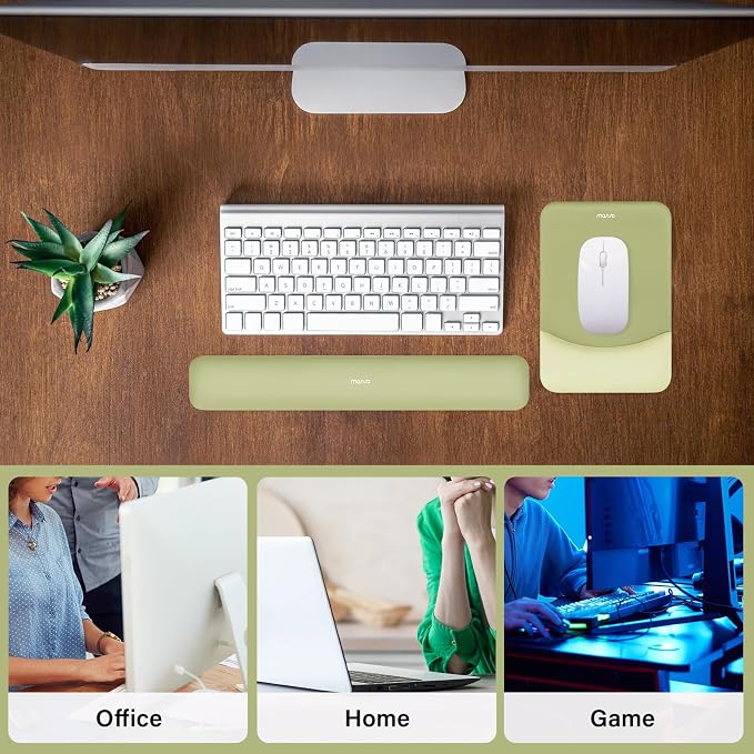 MOSISO Wrist Rest Support Mouse Pad & Keyboard Set, Olive Green | Rectangular Ergonomic Mousepad, Non-Slip Base, Home/Office Pain Relief & Easy Typing, Neoprene Cloth & Raised Silicone Lining