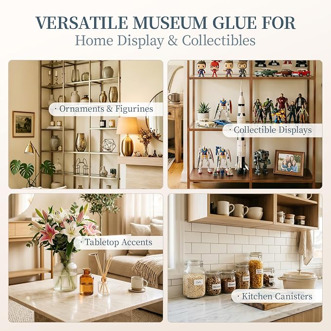 Clear Museum Gel Removable Reusable - 6oz Museum Earthquake Putty 2026 Upgraded Formula Clear Exhibit Gel No-Residue for RV, Office, Home to Prevent Shifting and Falling