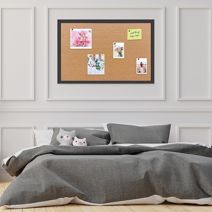 Cork Bulletin Board, 17x23 Inches Hanging Cork Board Wooden Framed with Pins for Wall, Dorm Room, Office, Home Decor – Natural Cork & Black Frame