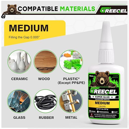 Clear Liquid Medium Super Glue 4 oz + 3g Gel Glue for Plastic Model | Strong Instant Cyanoacrylate Adhesive for Wood, Ceramic, Plastic, Metal and Glass Materials, Shoes, Crafts & Repairs