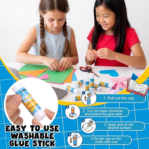 Zubebe 200 Count Glue Stick Bulk, 0.32 oz, 9g, Chic,Classroom Supplies | Washable,ideal for Students Teachers Employees school craft projects, scrapbooking, office stationery, art activities