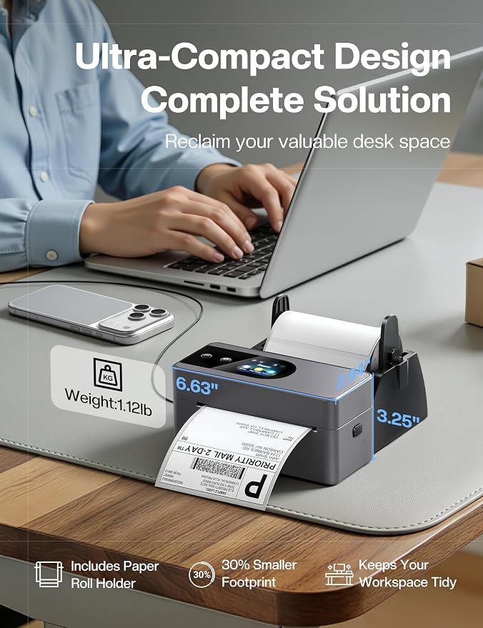 Phomemo 4x6 Shipping Label Printer with Touch Screen | Wireless bluetooth thermal label printer for small business & packages, compatible with Amazon Shopify Etsy UPS USPS