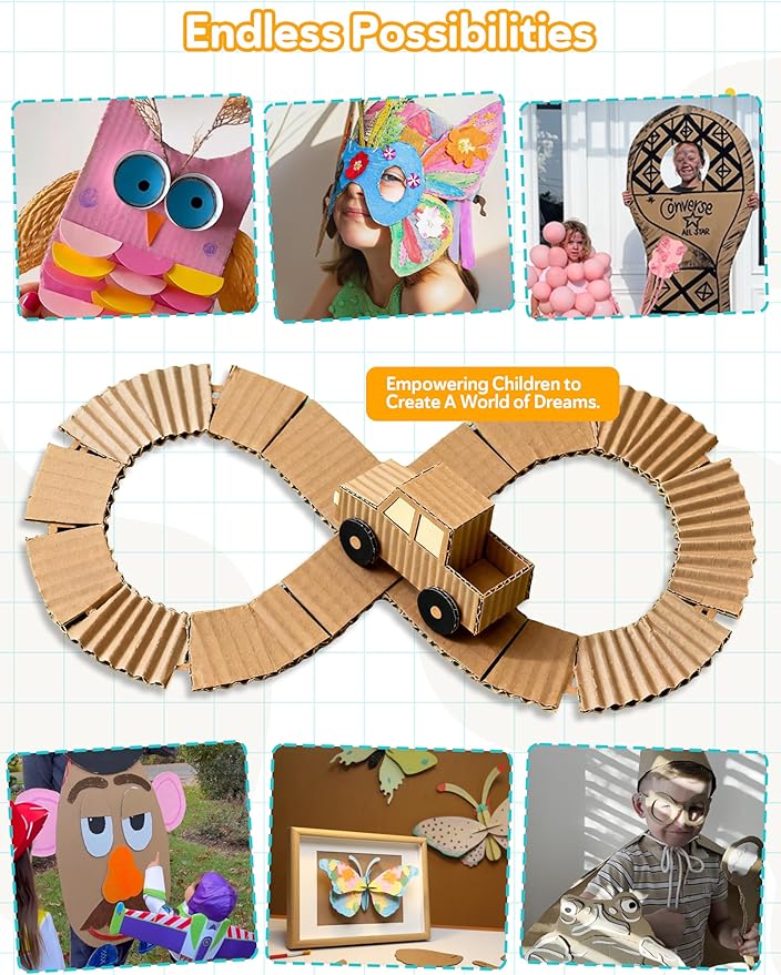 Cardboard Cutter for Kids, Safe DIY Cardboard Construction Tool Kit, Educational Craft Toy for 4+ Boys and Girls, for Creativity Projects 3D Models