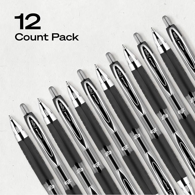 uniball™ 207 Gel Pens, Black Ink, 0.7mm Medium Point, Retractable, 12 Count | Smooth Writing, Fraud-Resistant, uni Super Ink™