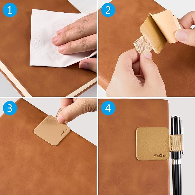 ProCase (5 Pack Pen Loop Holder for Notebooks Journals Planners Tablet Case, Self Adhesive Leather Pencil Holder with Elastic Loop for Pens, Apple Pencil, Stylus Pen -Brown
