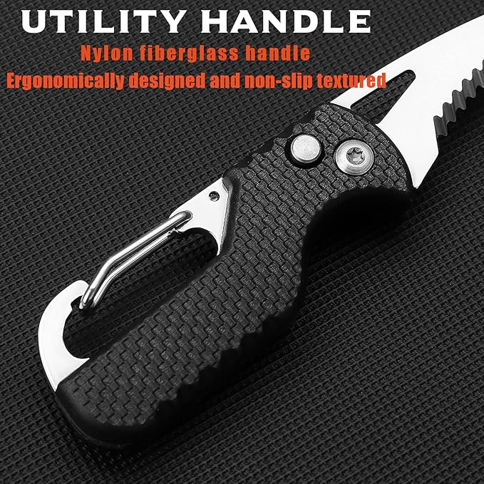 2 Pack Safety Box Cutter, EDC Seat belt Cutter with 1.1inch Hook Blade, Retractable Package Opener for Wrap, Tape and Strap, Small Keychain Knife, Cool Gadgets for Women Men
