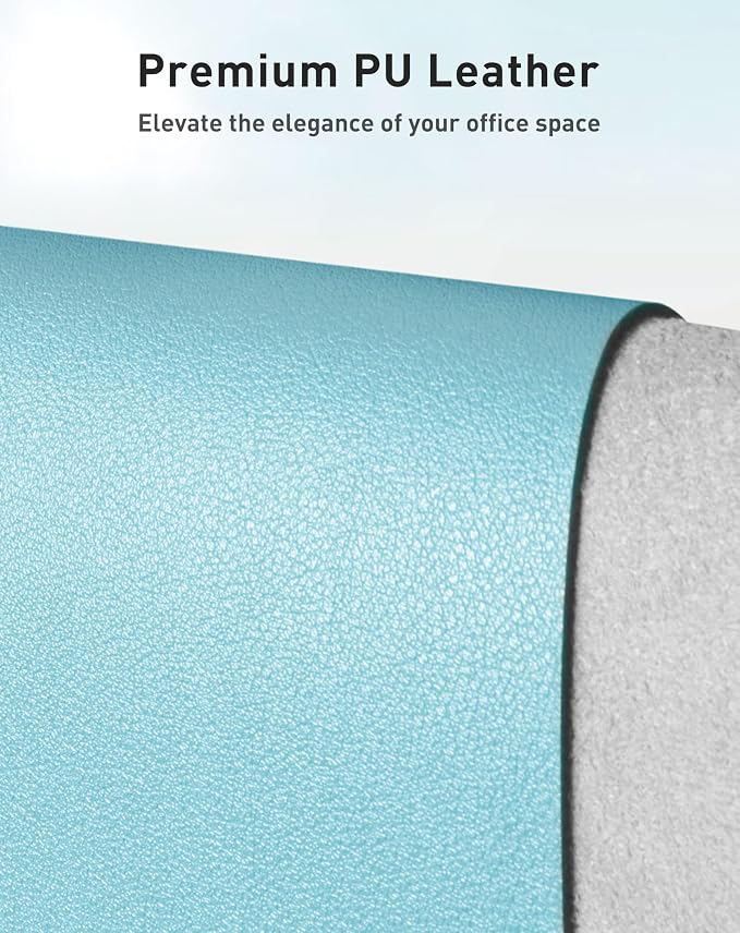 Aothia Faux Leather Desk Mat - Large Mouse Pad, Non-Slip PU Leather Blotter, Waterproof Writing Surface for Office and Home (Blue Topaz, 42" x 17")