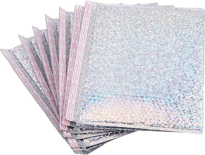 30 PCS Holographic Bubble Mailers 15.7 x 11.8 Inch, Silver Padded Envelopes Self Sealing Metallic Bubble Lined Adhesive Cushion Envelopes for Shipping, Mailing