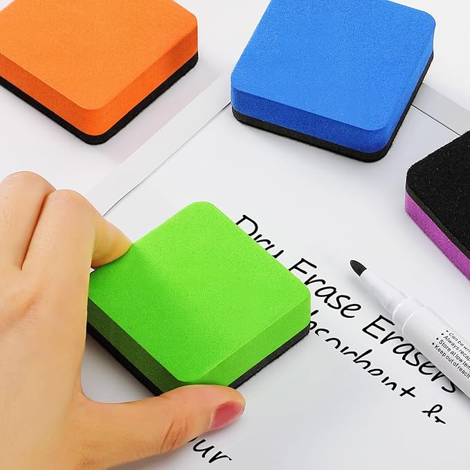 MaxGear 108 Pack Whiteboard Erasers, Magnetic Dry Erase Eraser, Mini Whiteboard Cleaning Pad for Classroom, Chalkboard Wiper Teacher Supplies for School, Office, Home, 6 Rainbow Color Set, 2 x 2 Inch