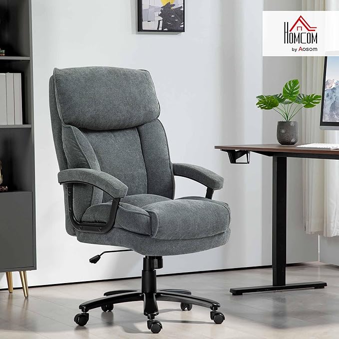 HOMCOM Big and Tall Office Chair, Up to 450 lbs. Overstuffed Executive Desk Chair with Swivel Wheels, High Back, for Heavy People, Gray