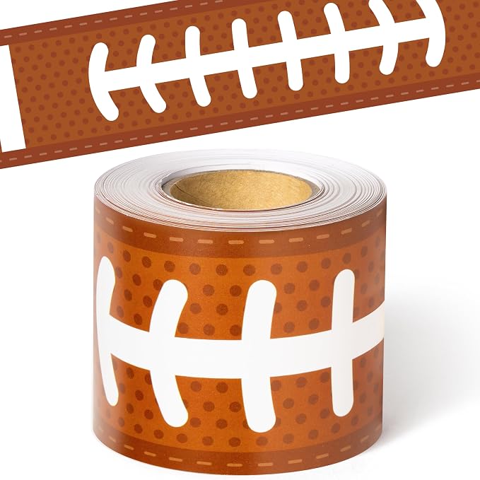 BeYumi Football Patterned Border Trim - 65ft Back to School Football Straight Rolled Border Trim Rugby Sports Bulletin Board Set Classroom Chalkboard Kindergarten Elementary Home Party Decoration