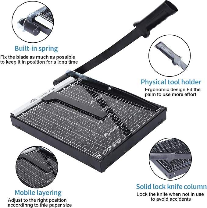 ISDIR Guillotine Paper Cutter 12" with Integrated Pressure Bar – Heavy Duty Metal Base, 15 sheet Capacity, Magnetic Guide & Safety Guard – Precision Trimmer for Cardstock, Crafts, DIY, Photos & Office