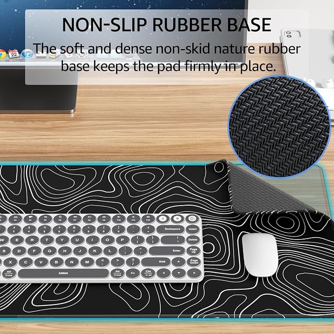 KTRIO Large Gaming Mouse Pad, Desk Mat, 31.5 x 11.8 in, Black Topographic, XL