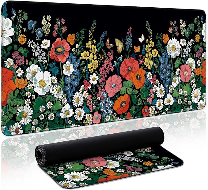 Aesthetic Desk Mat, Cute Botanical Floral Desk Pad Protector for Work & Decor, 35.4" x 15.7", Pretty Non-Slip Extended Mouse Pad for Office or Home