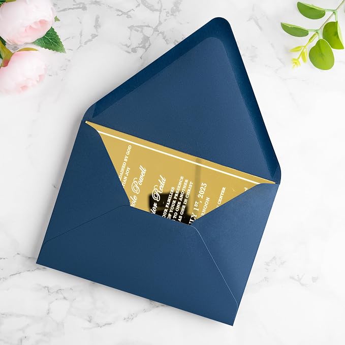 PONATIA 50 PCS/Pack A7 Envelopes, Euro Flap 5x7 Envelopes for Wedding Invitations, Greeting Cards, Acrylic Invitations, Photos, Postcards, Christmas Mailing 5.25 x 7.25 inches (Navy Blue)