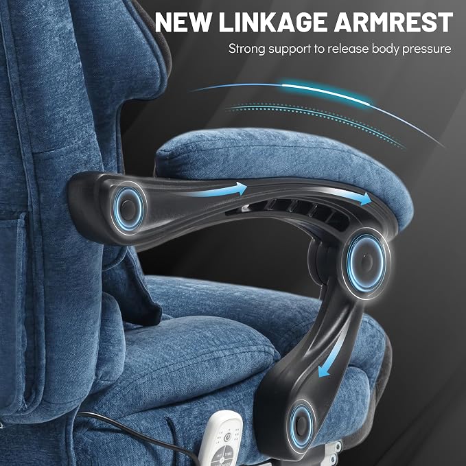 Massage Office Chair with Foot Rest,6 Points Vibration & Heat Executive Office Chairs for Heavy People,500LBS Big and Tall Office Chair,Ergonomic Reclining Desk Chair,Dual-Use Pillow,Home Office,Blue