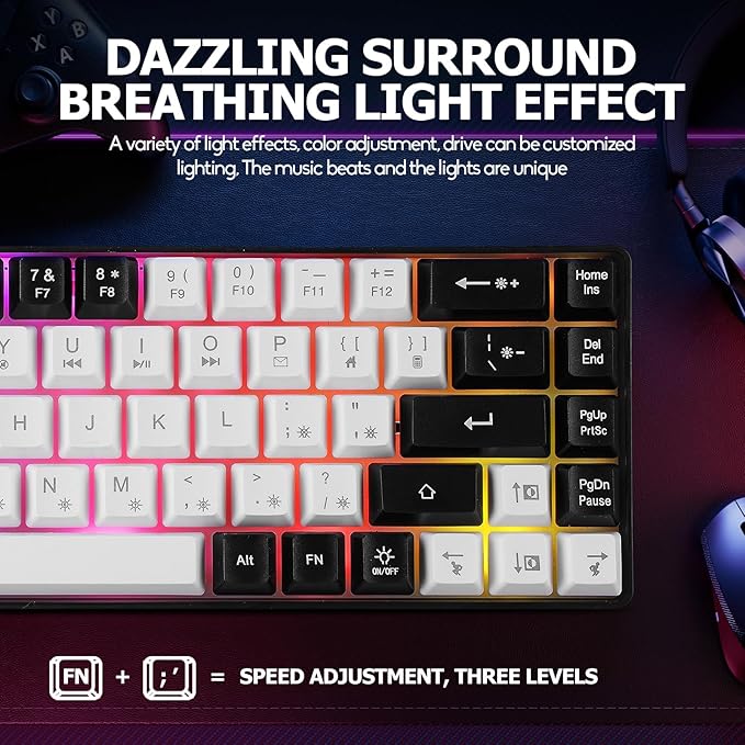 Guiheng Wired Portable 60% Mechanical Gaming Keyboard,RGB LED Backlit Compact 68 Keys Mini Wired Office Keyboard with Red Switch for Windows Laptop PC Mac - White