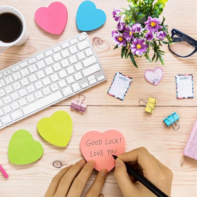 Heart Sticky Notes - 6 Pads Valentines Gifts | Valentines Party Favors Supplies for Women - Post Notes Stickers for Galentines - Teacher Must Have Desk Accessories for Classroom Office,80 Sheets/Pad
