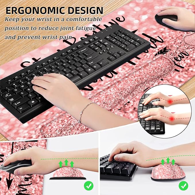 Lateefah Mouse Pad with Wrist Rest, Desk Mat + Keyboard Wrist Rest Set, Desk Pad for Keyboard and Mouse, 4-in-1 Large Mouse Pad with Wrist Support for Office, Home