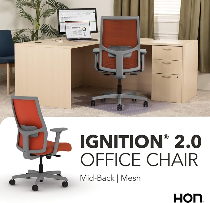 HON Ignition 2.0 Ergonomic Office Chair, Lumbar Support, Salamander | Ergonomic office desk chair with lumbar support, adjustable arms, office decor, workstation comfort for focused productivity