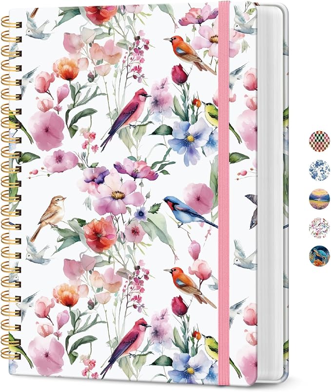 Spiral Notebook for Work Thick Hardcover Lined Journal for Note Taking | Songbird Bloom 300 Pages (7.1"x10") B5 College Ruled Journal for Women & Writing, Fit for Office Home School Supplies