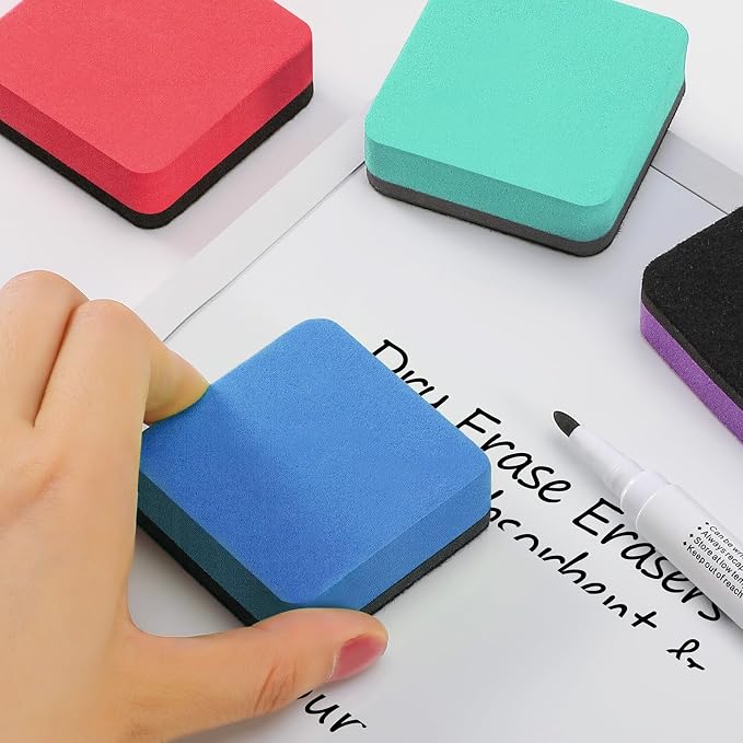 MaxGear Dry Erase Erasers, 36 Pack Magnetic Whiteboard Erasers, 6 Colors | Mini Whiteboard Cleaning Pads with Strong Magnetic Backing, 2" x 2" for Classroom, School, Office and Home, Teacher Supplies