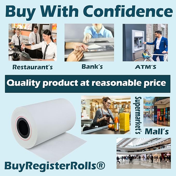 (50 Rolls) 2 1/4 x 50 Thermal Paper Receipt Rolls 55 GSM Premium Quality German Paper fits all Credit Card Terminals Verifone VX520 Ingenico ICT220 ICT250 FD400 BPA Free from BuyRegisterRolls