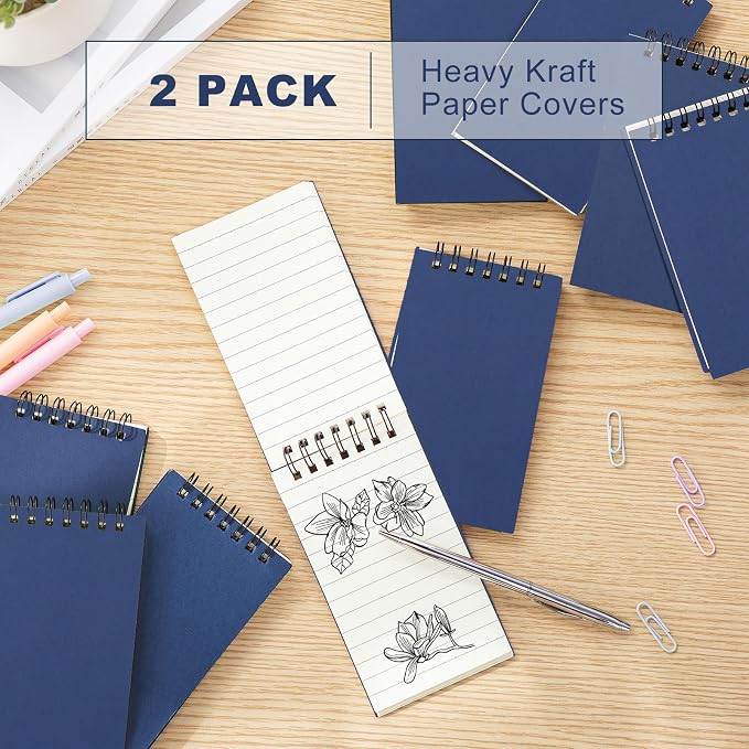 Tenceur 2 Pcs Pocket Notebook Bulk Small 3x5 Inch Spiral Notepads Mini Top Bound Notebook with Lined 120 Pages Ruled Memo Pads for Office College Nurse Essentials Back to School Gift (Blue)